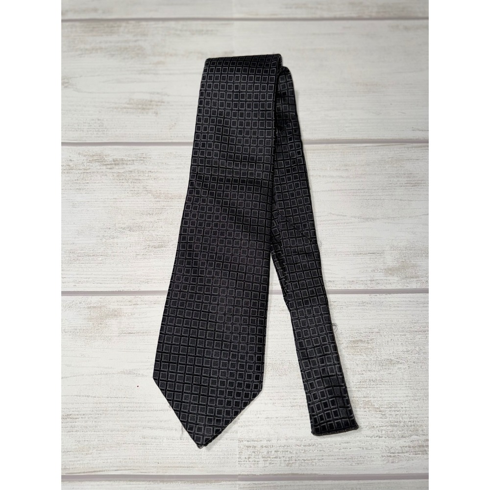 Donald J Trump Signature Collection Silk Tie Black Silver Geometric Squares Mens